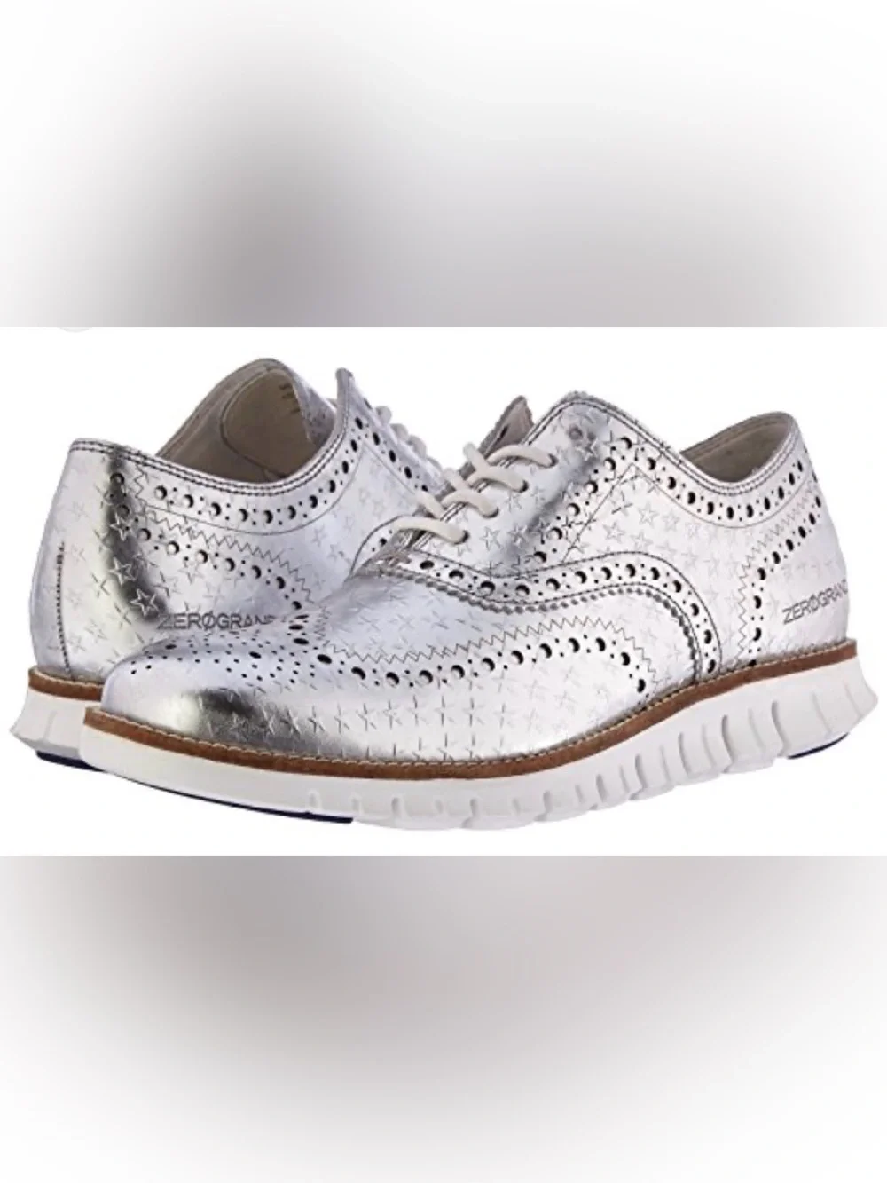 RARE Cole Haan Men's Zerogrand Wingtip Silver Metallic Star Shoes 12m No Laces